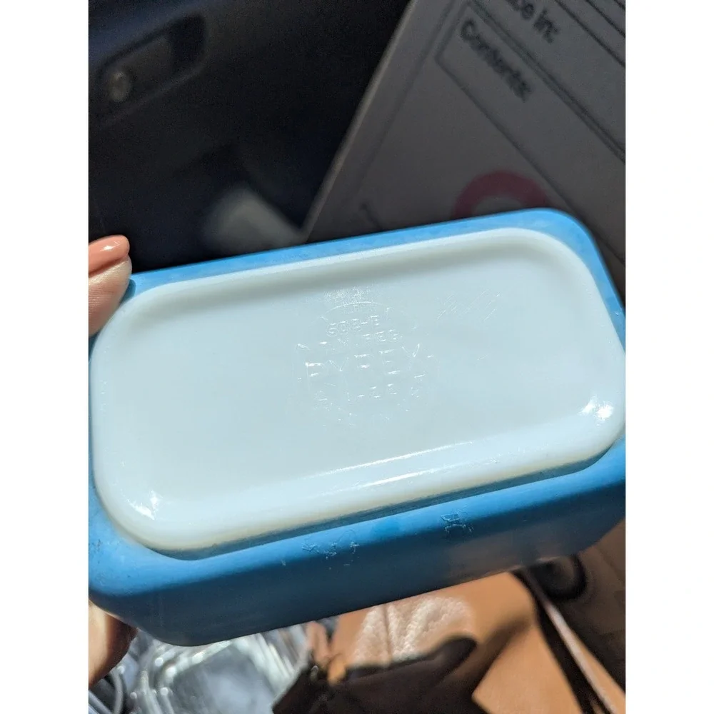 Vintage MCM Pyrex Primary Blue‎ 502-B Fridgie Dish w 502-C Lid USA
